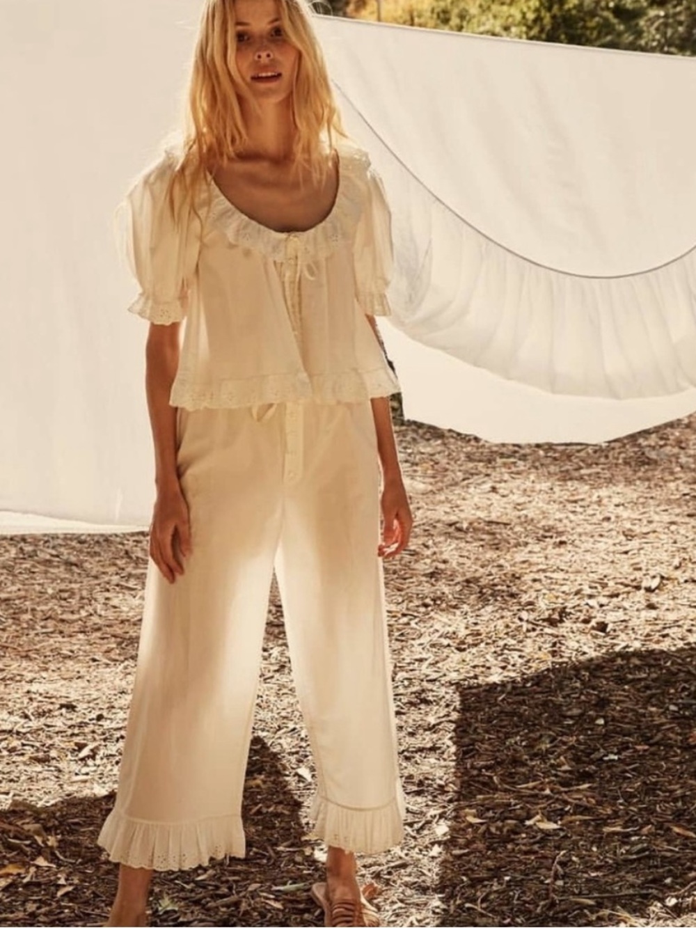 Doen Margery Ruffled Hem Cotton Pants